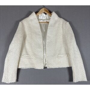 Modern Y2K Womens Chunky Knit Cropped Jacket Off White Long Sleeve Cozy Layer L